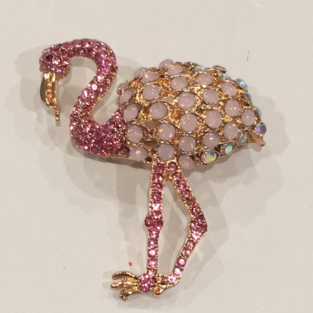 Pink Rhinestone Flamingo Brooch - Picture 4 of 4